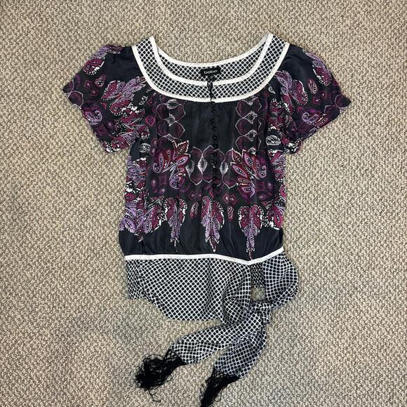 Stunning vintage y2k silky floral paisley purple and navy babydoll top - Picture 6 of 6